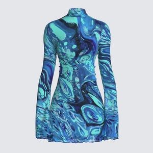 Finesse Abstract Turquoise Dress (S)